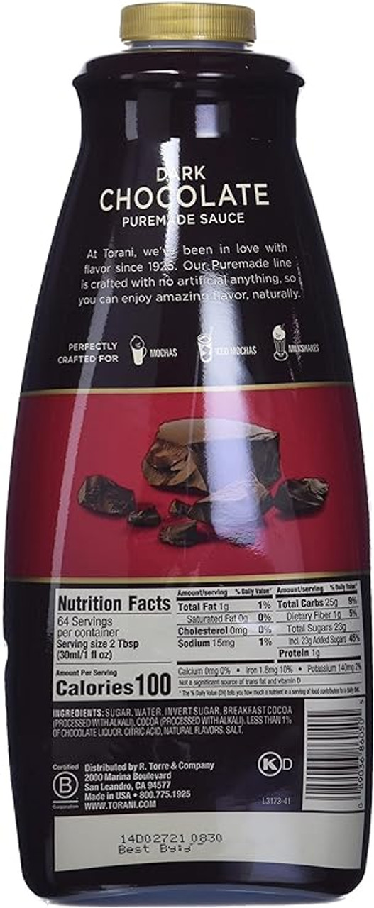 torani Torani Puremade Dark Chocolate Flavoring Sauce 64 fl. oz. Bonus Squeeze Pump