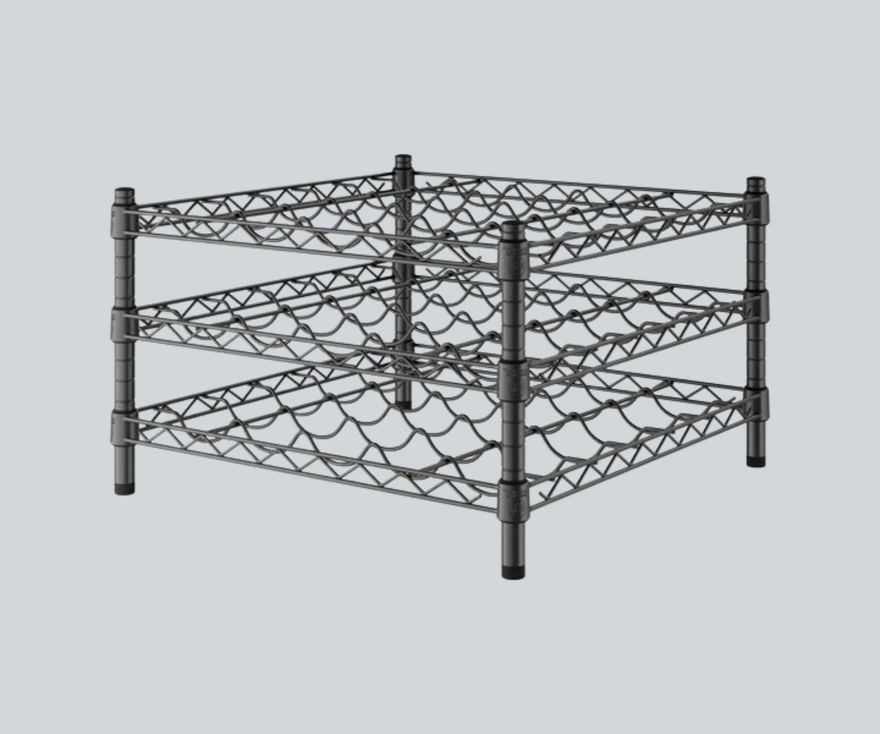 CP Black Epoxy Wire 24" x 24" 3-Shelf 30-Bottle Wine Rack with 14" Posts-Chicken Pieces