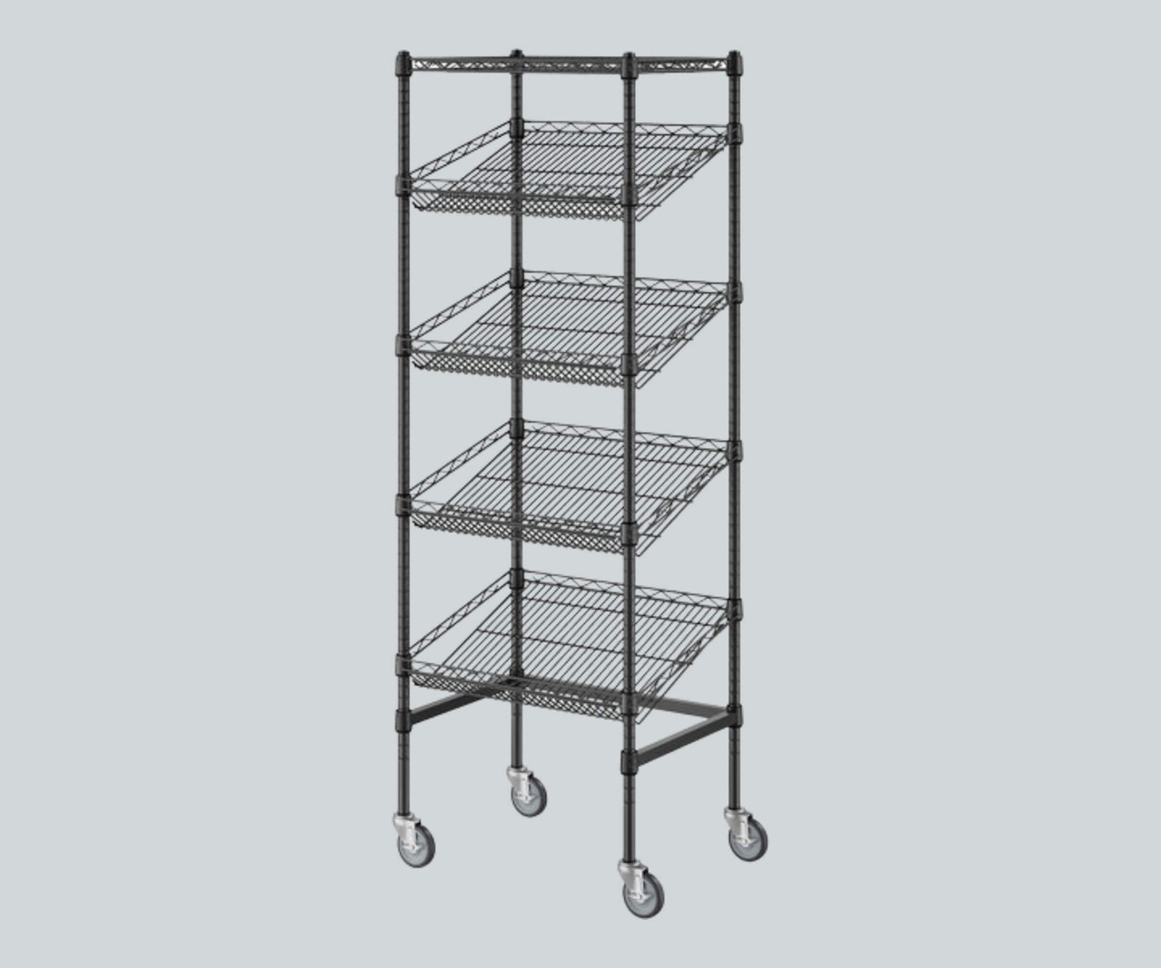 CP Black Epoxy 18" x 24" x 70" 5-Shelf Angled Mobile Merchandising Rack-Chicken Pieces