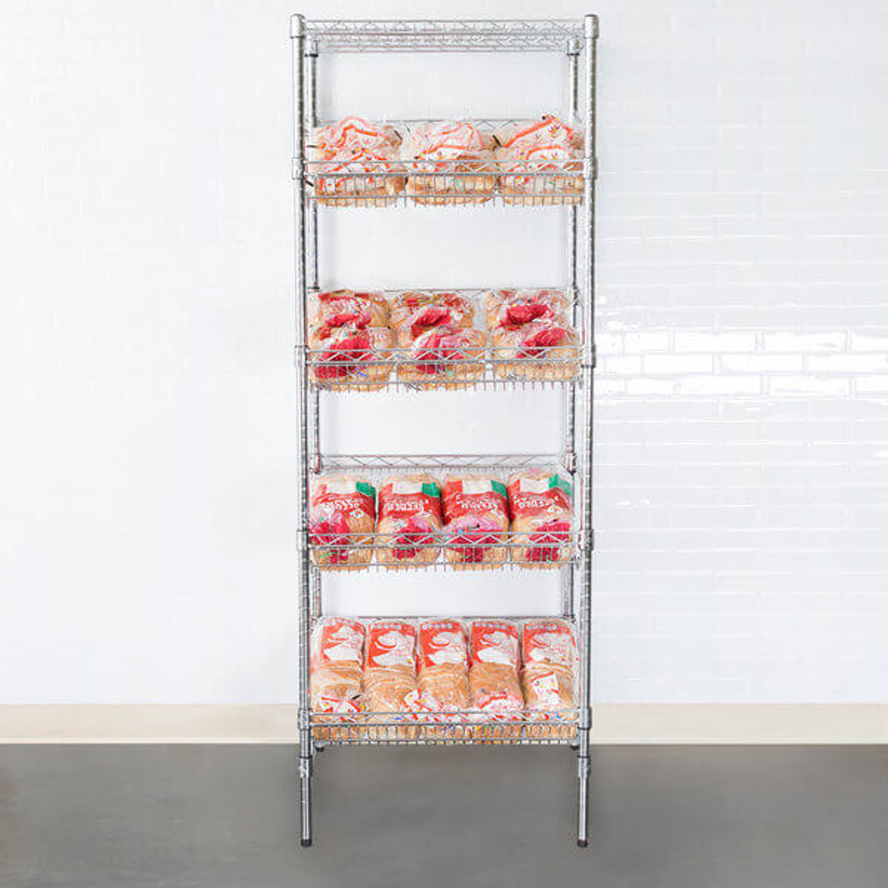 Chicken Pieces CP Chrome 5-Shelf Angled Stationary Merchandising Rack - 18" x 24" x 74" | Stylish and Sturdy Display Solution 