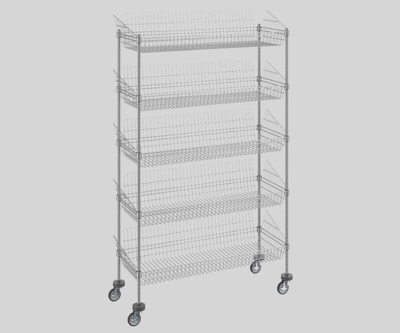 Chicken Pieces CP 18" x 48" x 80" NSF Chrome Mobile 5 Basket Retail Storage Display Stand | Organize and Showcase with Mobility