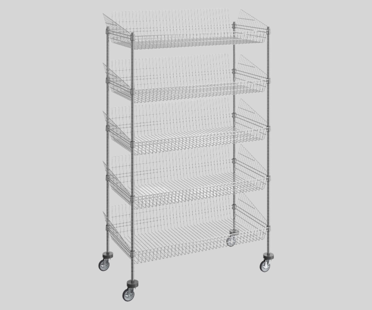 Chicken Pieces CP 24" x 48" x 80" NSF Chrome Mobile 5 Basket Retail Storage Display Stand | Mobile Retail Excellence