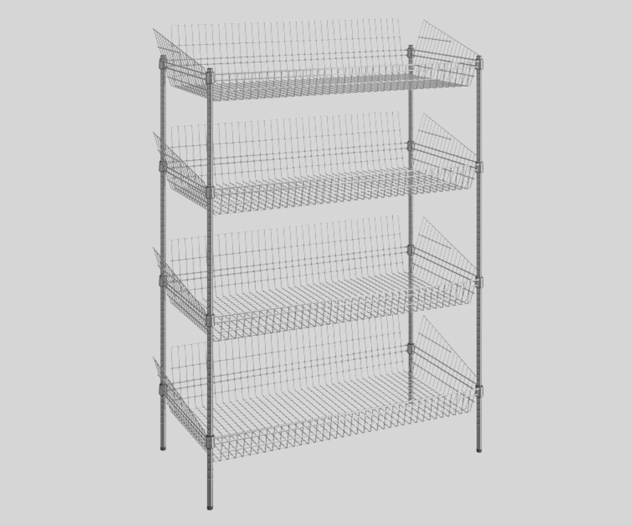 Chicken Pieces CP 24" x 48" x 64" NSF Chrome Stationary 4 Basket Retail Storage Display Stand | Organize and Showcase with Efficiency