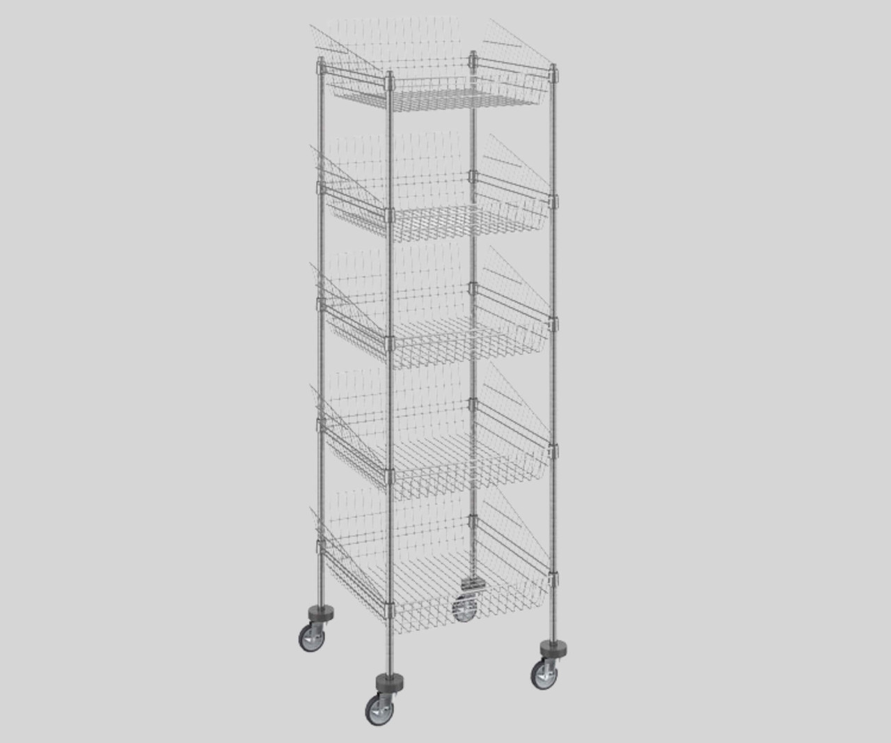 Chicken Pieces CP 24" x 24" x 80" NSF Chrome Mobile 5 Basket Retail Storage Display Stand - Organize and Display Products Effortlessly