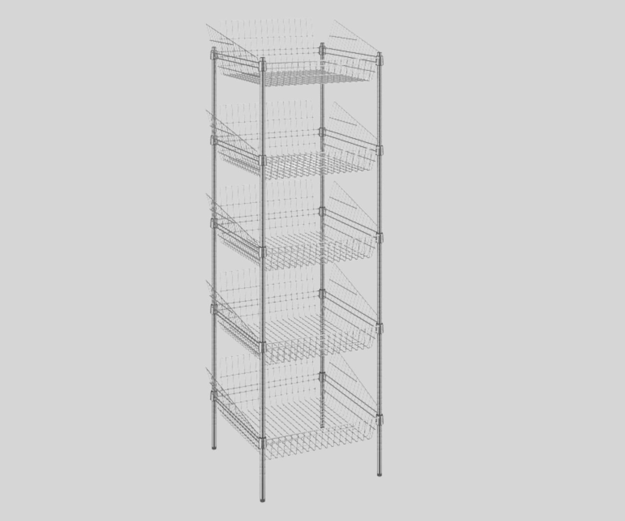 Chicken Pieces CP 24" x 24" x 74" NSF Chrome Stationary 5 Basket Retail Storage Display Stand - Organize Your Merchandise with Style