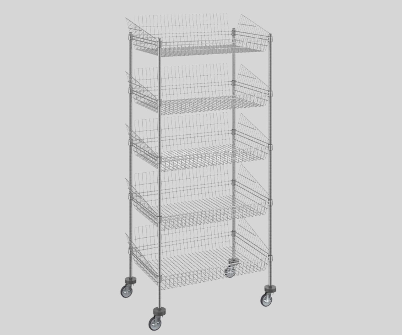 Chicken Pieces CP 24" x 36" x 80" NSF Chrome Mobile 5 Basket Retail Storage Display Stand - Elevate Your Store's Presentation
