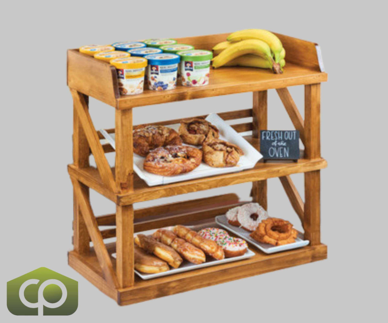 Cal-Mil Madera Rustic Pine 24" x 12 1/4" x 24" 3 Tier Shelf Riser - Rustic Display Stand for Buffets, Events, and Coffee Shops