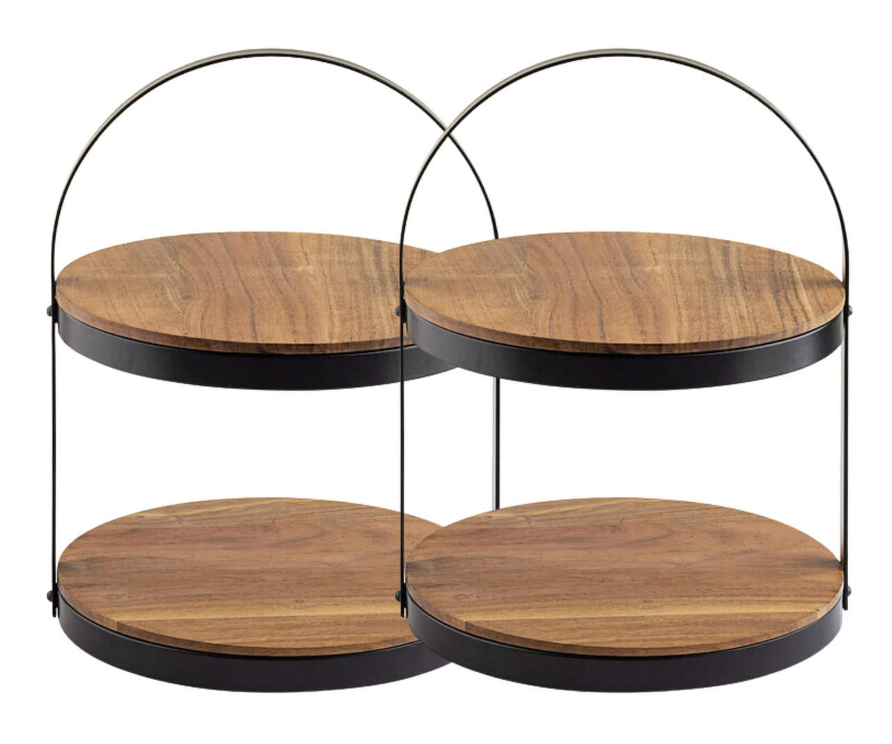 Tablecraft Two Tier Round Wood Acacia Display Stand (2-Pack) - 11 3/4" x 11 3/8" x 15" - Stylish Display Solution 