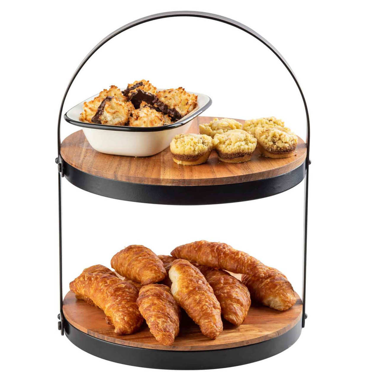 Tablecraft Two Tier Round Wood Acacia Display Stand (2-Pack) - 11 3/4" x 11 3/8" x 15" - Stylish Display Solution