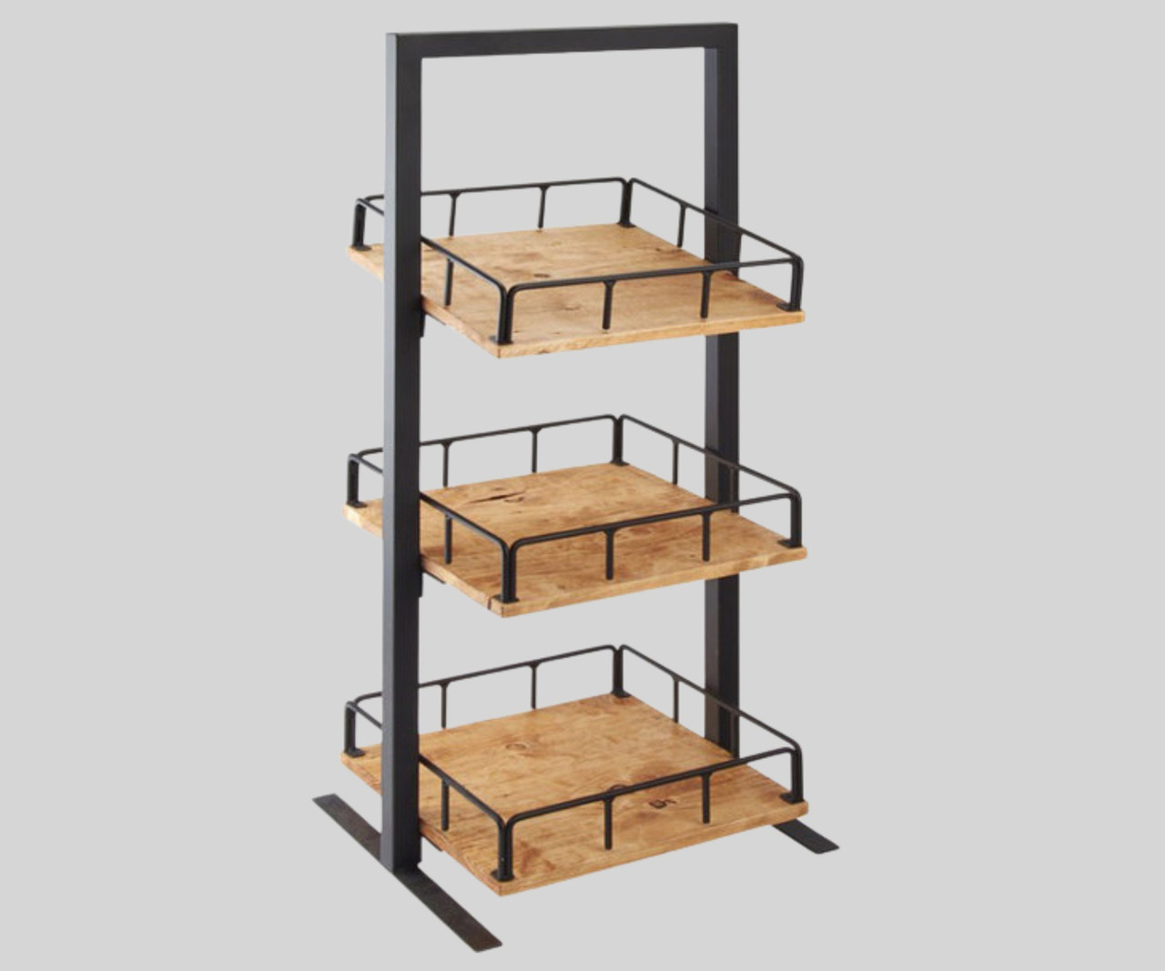 Cal-Mil Madera Three Tier Merchandiser - 12" x 12" x 31" - Rustic Wood and Metal Display Stand