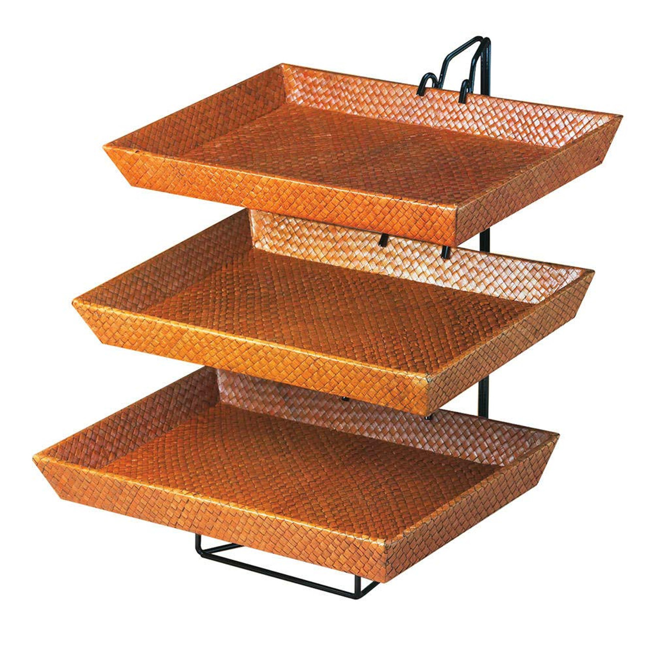 Cal-Mil Iron Three Tier Wire Merchandiser with Bamboo Trays - 18" x 19" x 22" | Snack Display Rack