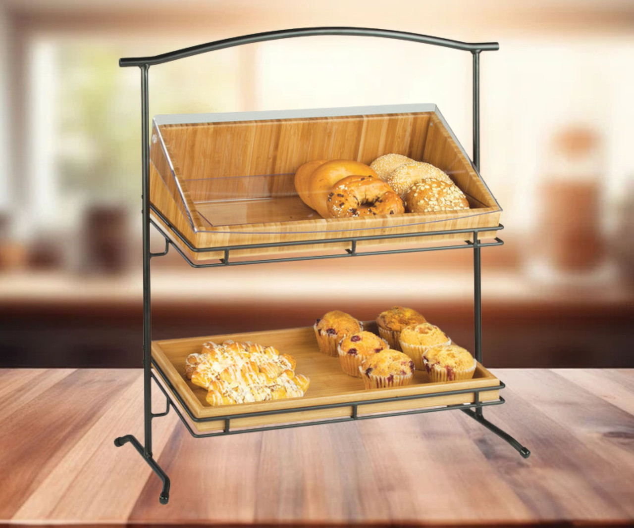 Cal-Mil Iron Madera Two Tier Black Stand - Ideal for Bakeries, Cafes, and More