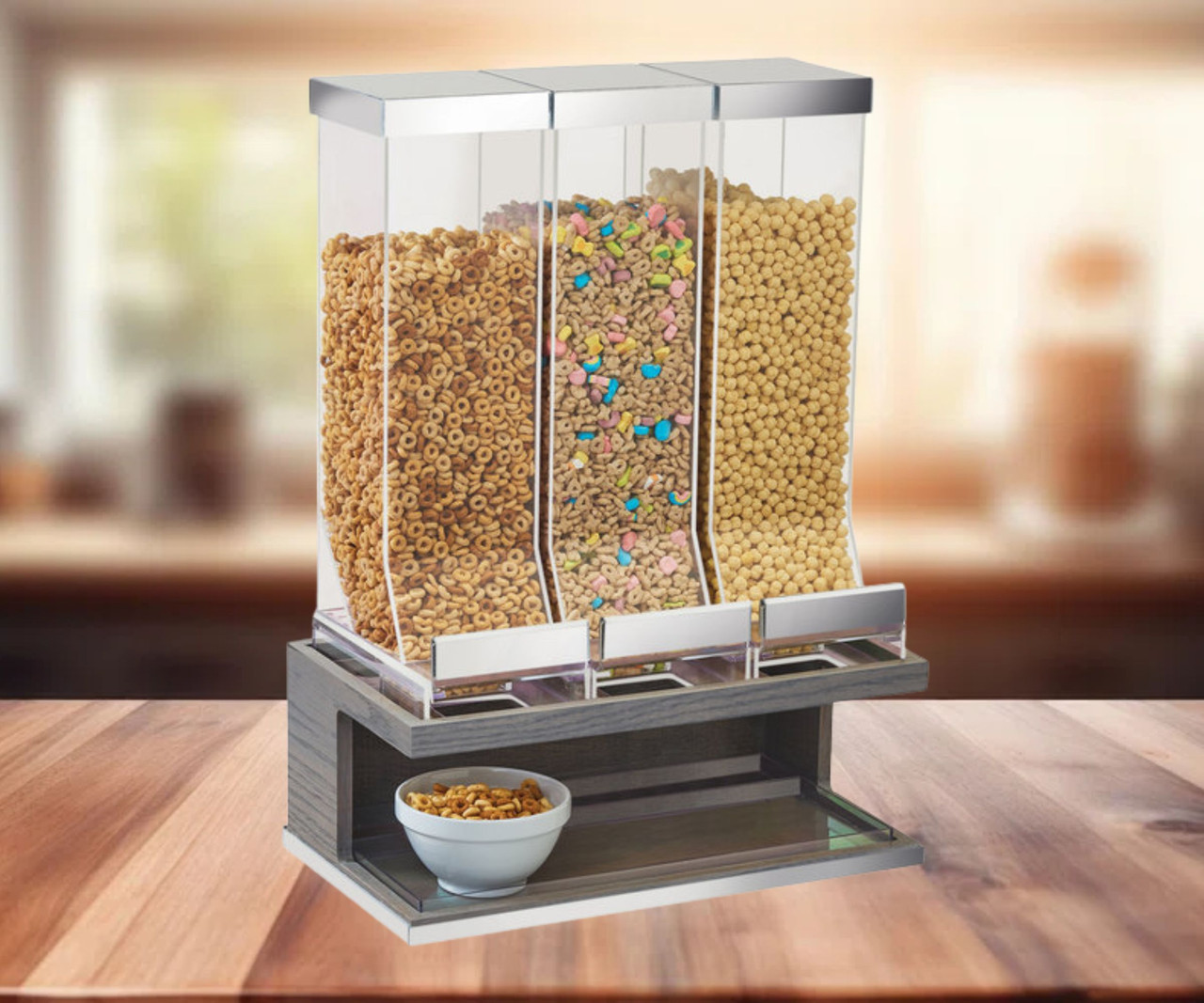 Cal-Mil Ashwood 10 Liter Triple Canister Gray Oak Wood Cereal Dispenser - Modern Rustic Convenience