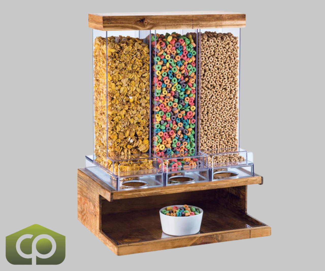 Cal-Mil Madera Rustic Pine 9.8 Liter Triple Canister Cereal Dispenser - Rustic Elegance for Your Breakfast Service