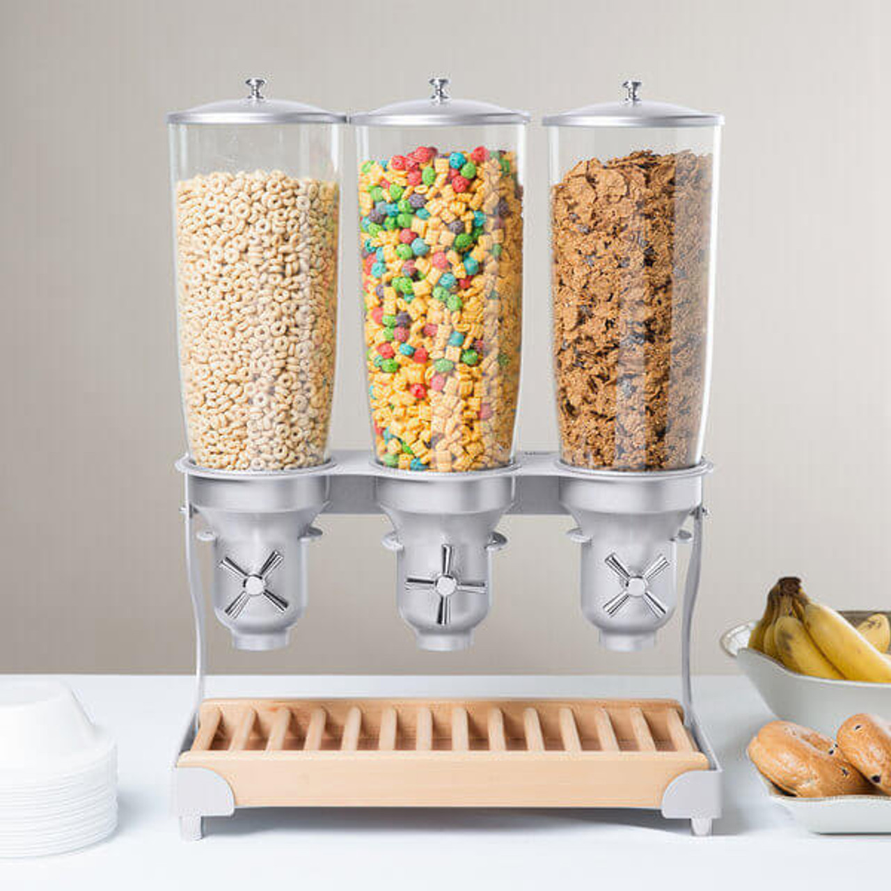  Cal-Mil Turn N Serve Beechwood 5 Liter Triple Canister Cereal Dispenser - Elegance Meets Functionality 