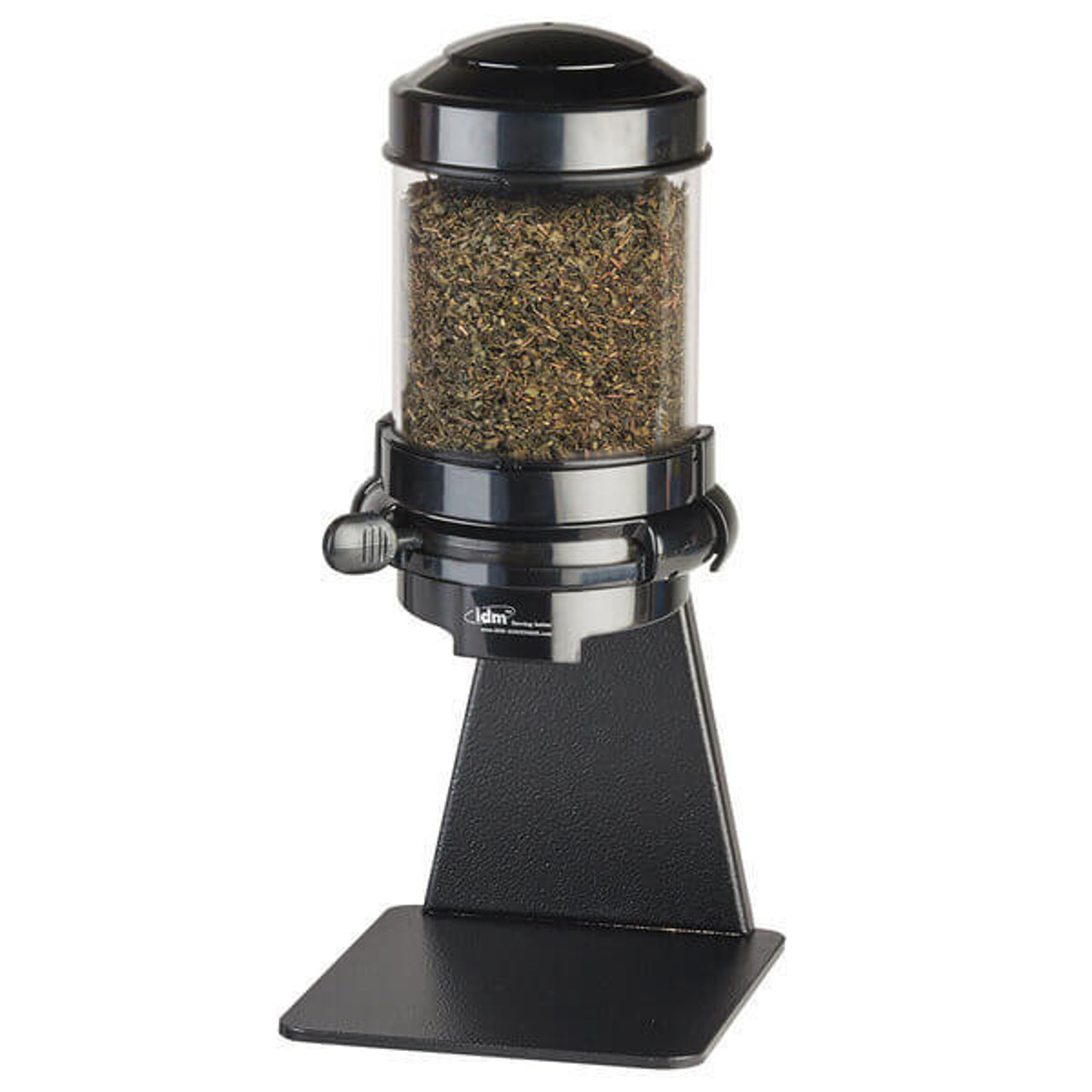  Cal-Mil Black Freestanding 1.5 Liter Single Canister Tea Leaf and Topping Dispenser - Precision Portion Control 