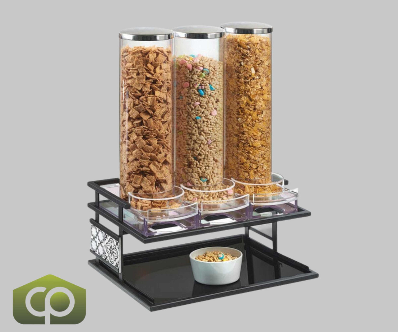 Cal-Mil Granada 5 Liter Triple Canister Cereal Dispenser - Industrial Black Design