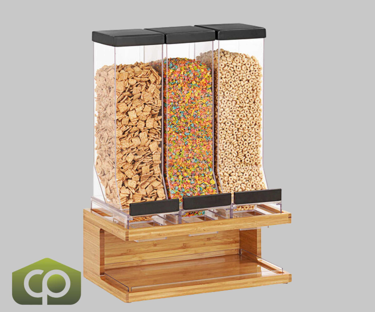 Cal-Mil Bamboo 17 1/4" x 9 1/2" x 23 1/2" Bamboo Wood Triple Canister Cereal Dispenser - Natural Elegance