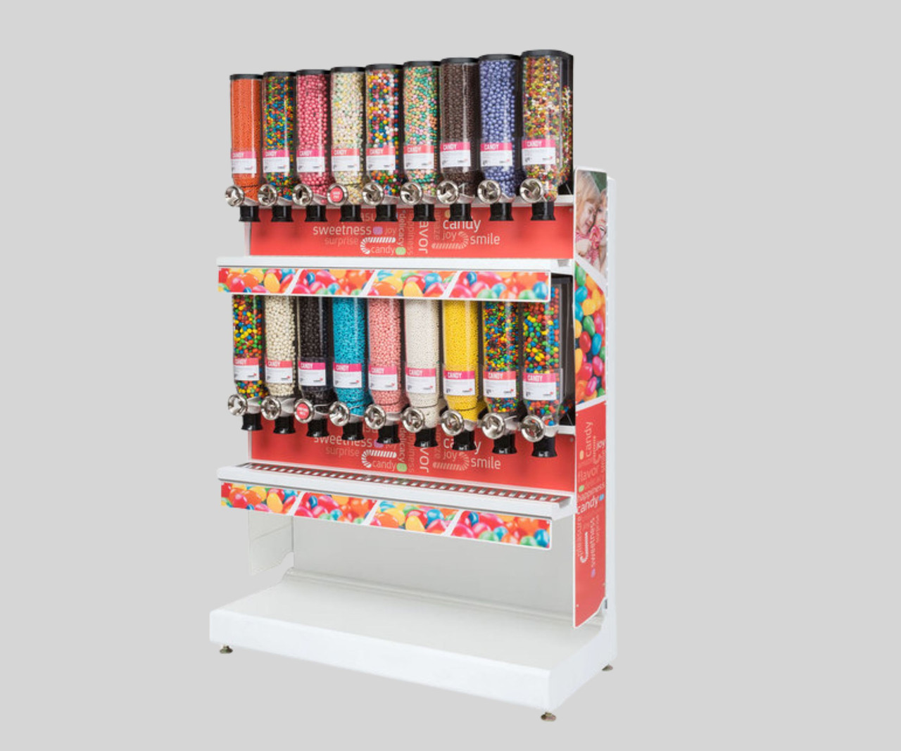 Rosseto Bulkshop Free Standing Candy Merchandising Gondola with Canisters - 50" x 25 13/16" x 82"