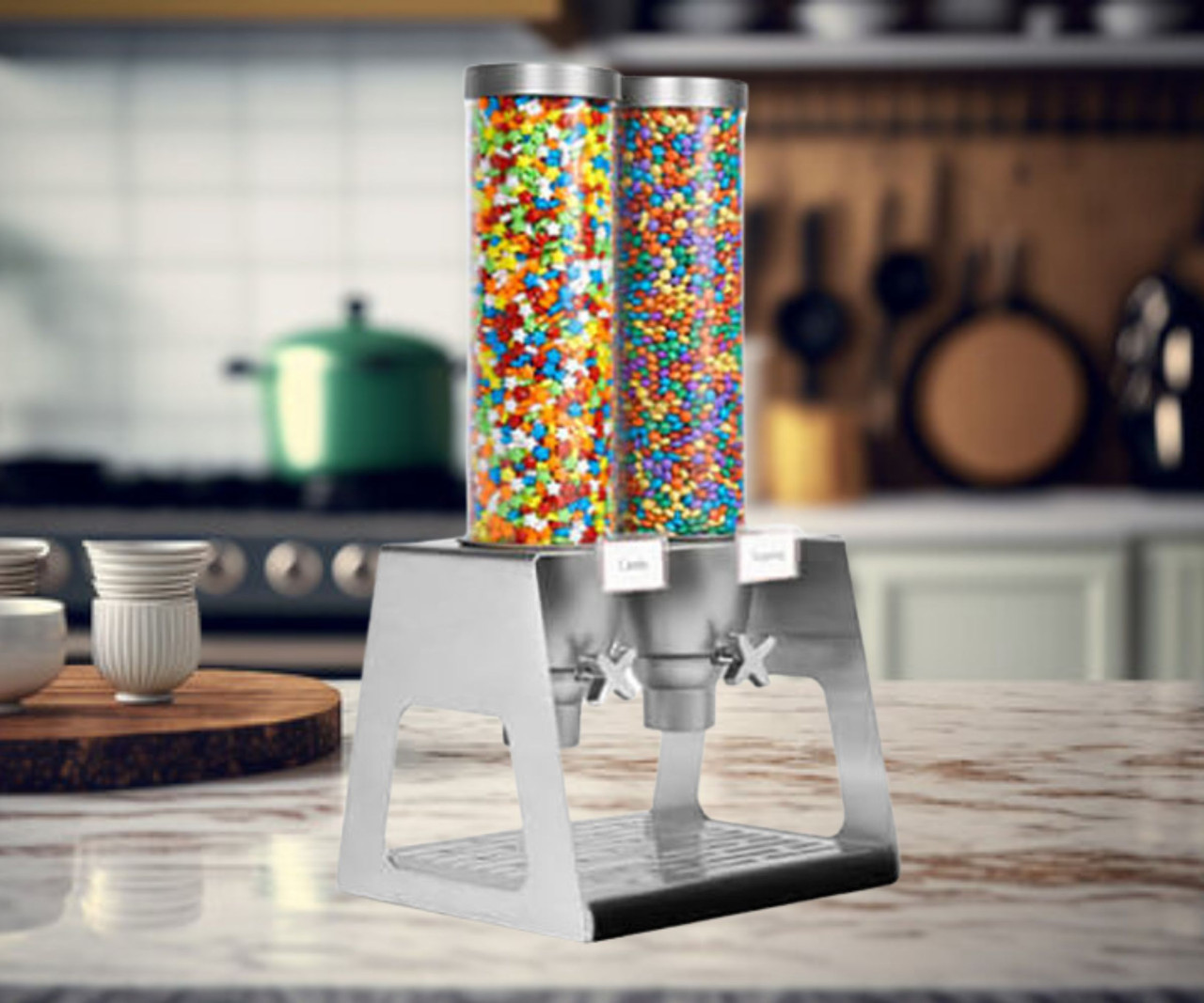 Rosseto EZ-SERV 4.9 Liter Double Canister Snack/Cereal Dispenser - Effortless Dispensing, Clean Presentation