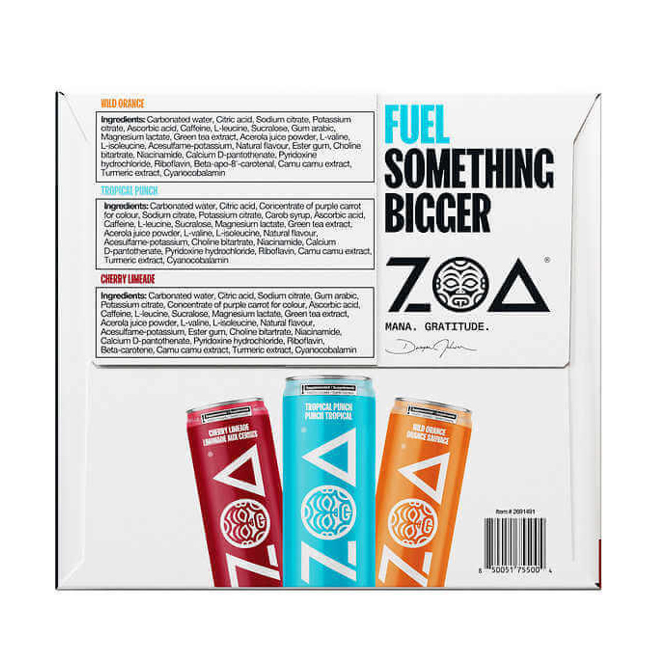  ZOA Zero Sugar Energy Drink | Immunity Boosting Variety Pack | Cherry Limeade, Tropical Punch, Wild Orange | 15 x 355 mL Cans 