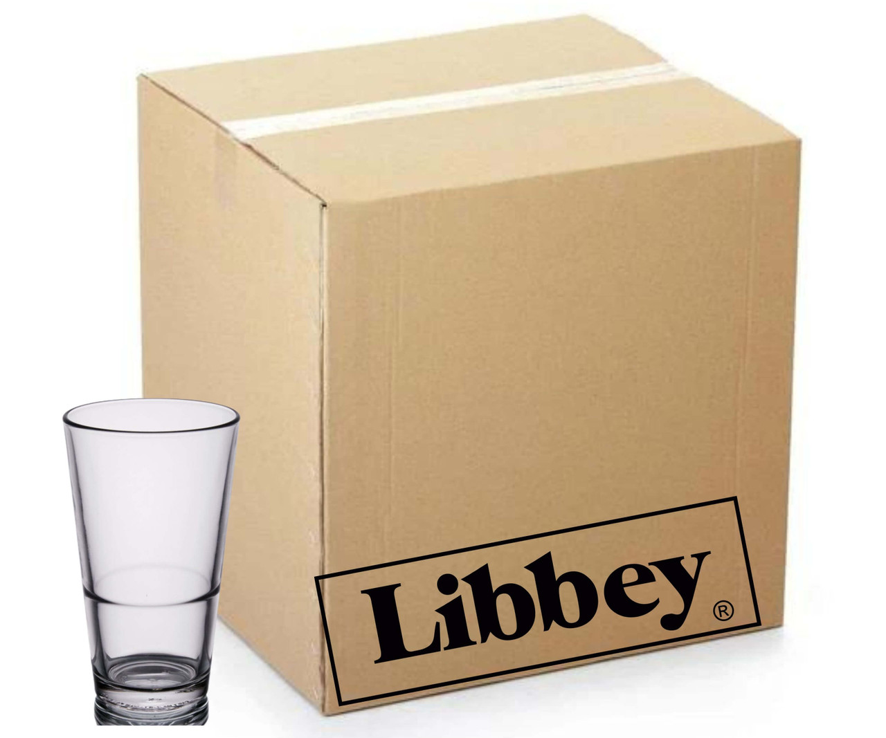 Libbey Restaurant Basics 16 oz. Customizable Rim Tempered Stackable Mixing Glass / Pint Glass - 24/Case - Durable Glassware for Drinks and Cocktails-Chicken Pieces
