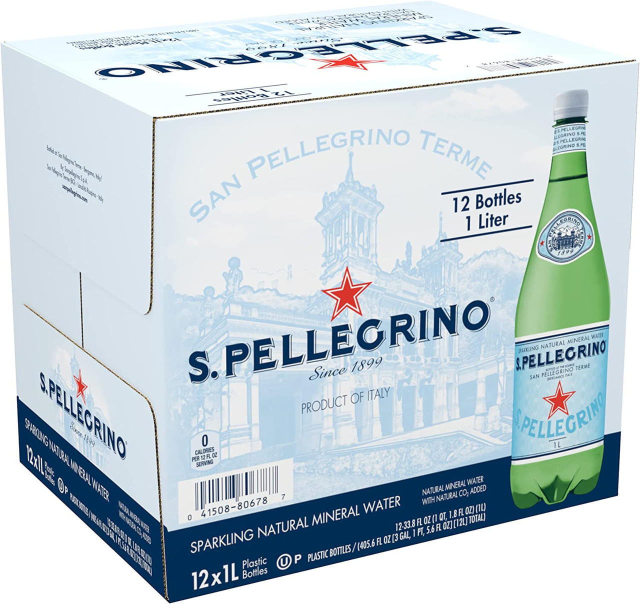  San Pellegrino Sparkling Natural Mineral Water, Plastic Bottles - 1 Litre (Pack of 12) 