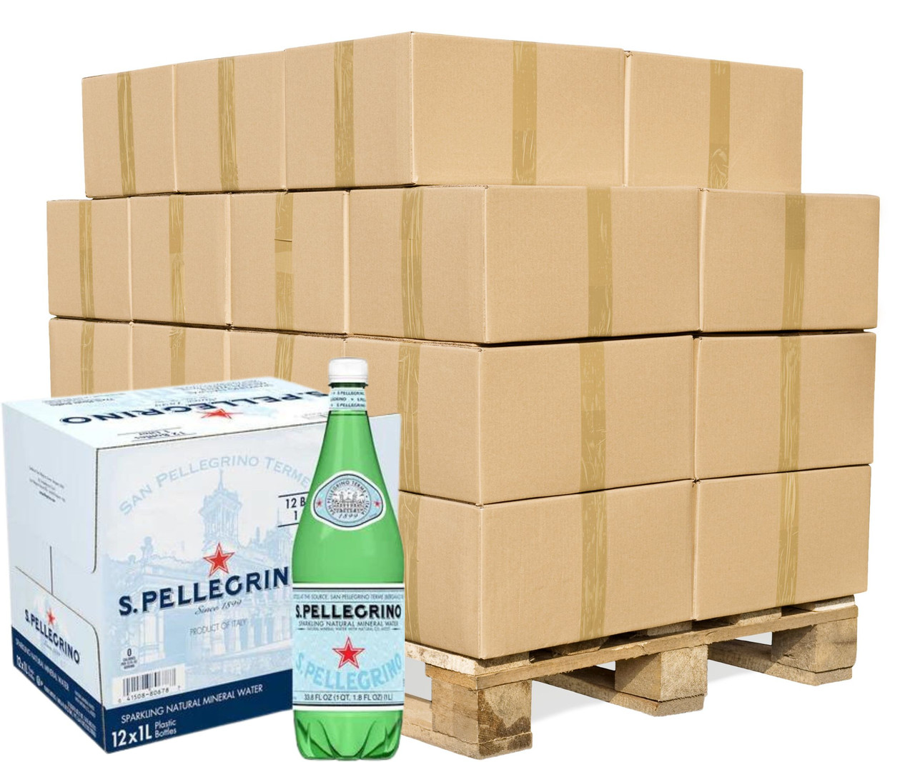 San Pellegrino Sparkling Water, Plastic Bottles - 1 L (12/CASE) Pallet of 64 Cases