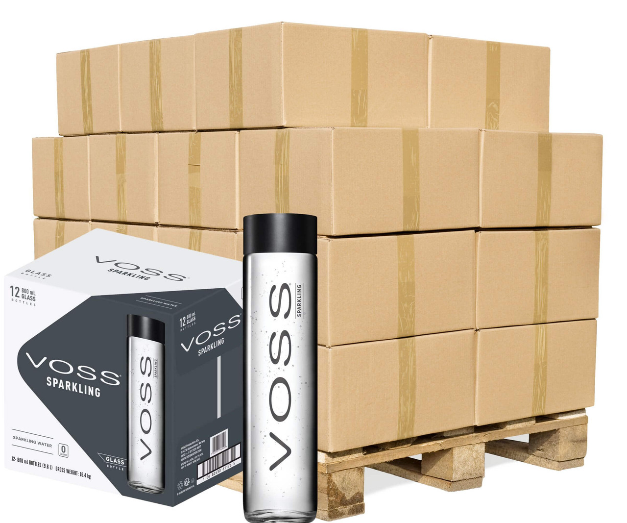 VOSS Sparkling Water in Glass Bottles - 800ml (12/case) - Pallet of 50 Cases