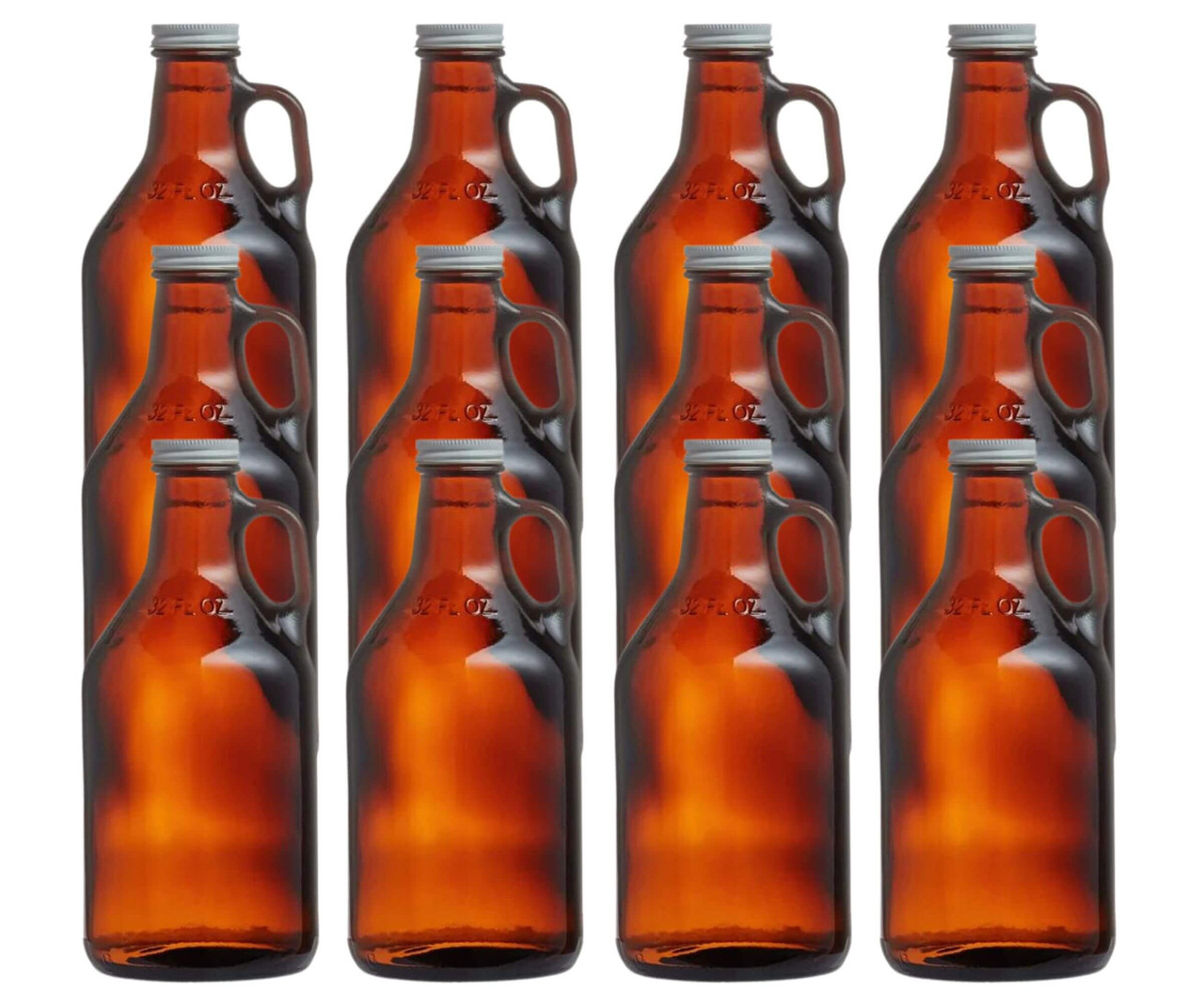 Libbey Case of 12 Amber Growlers with Lid - 32 oz. for Fresh Beverages-Chicken Pieces
