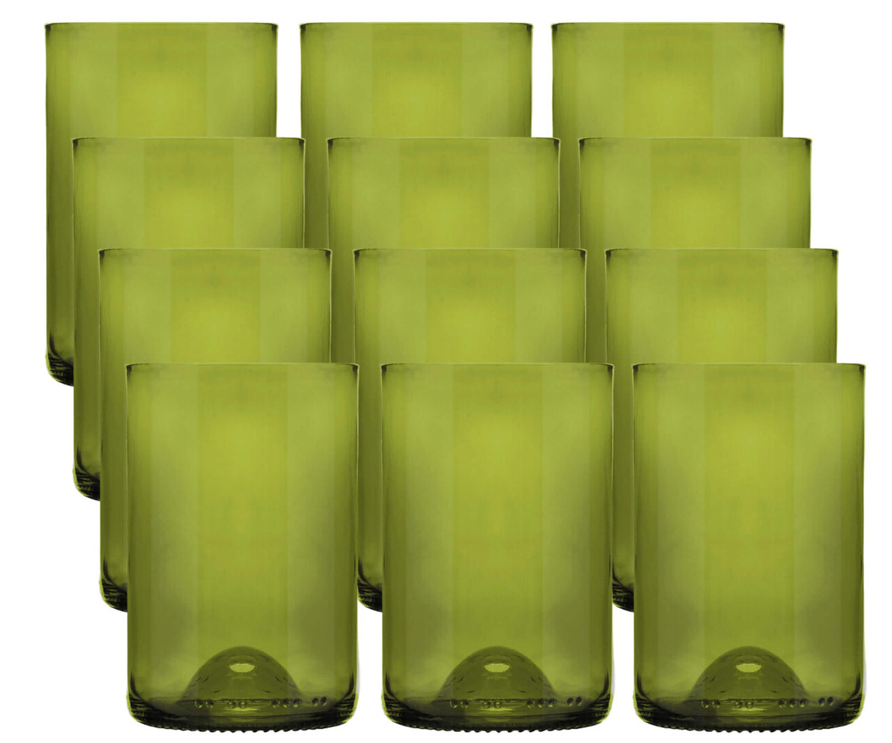 Libbey Set of 12 Green Repurposed Wine Bottle Tumblers - 12 oz-Chicken Pieces