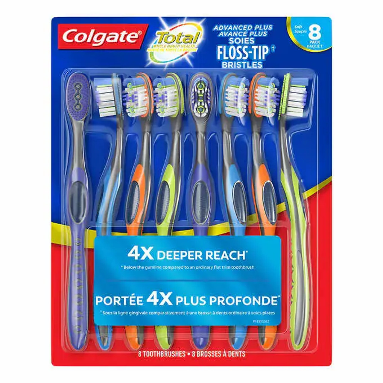 Colgate Total Advanced Plus Floss-Tip Manual Toothbrush, (8/CASE)-Chicken Pieces