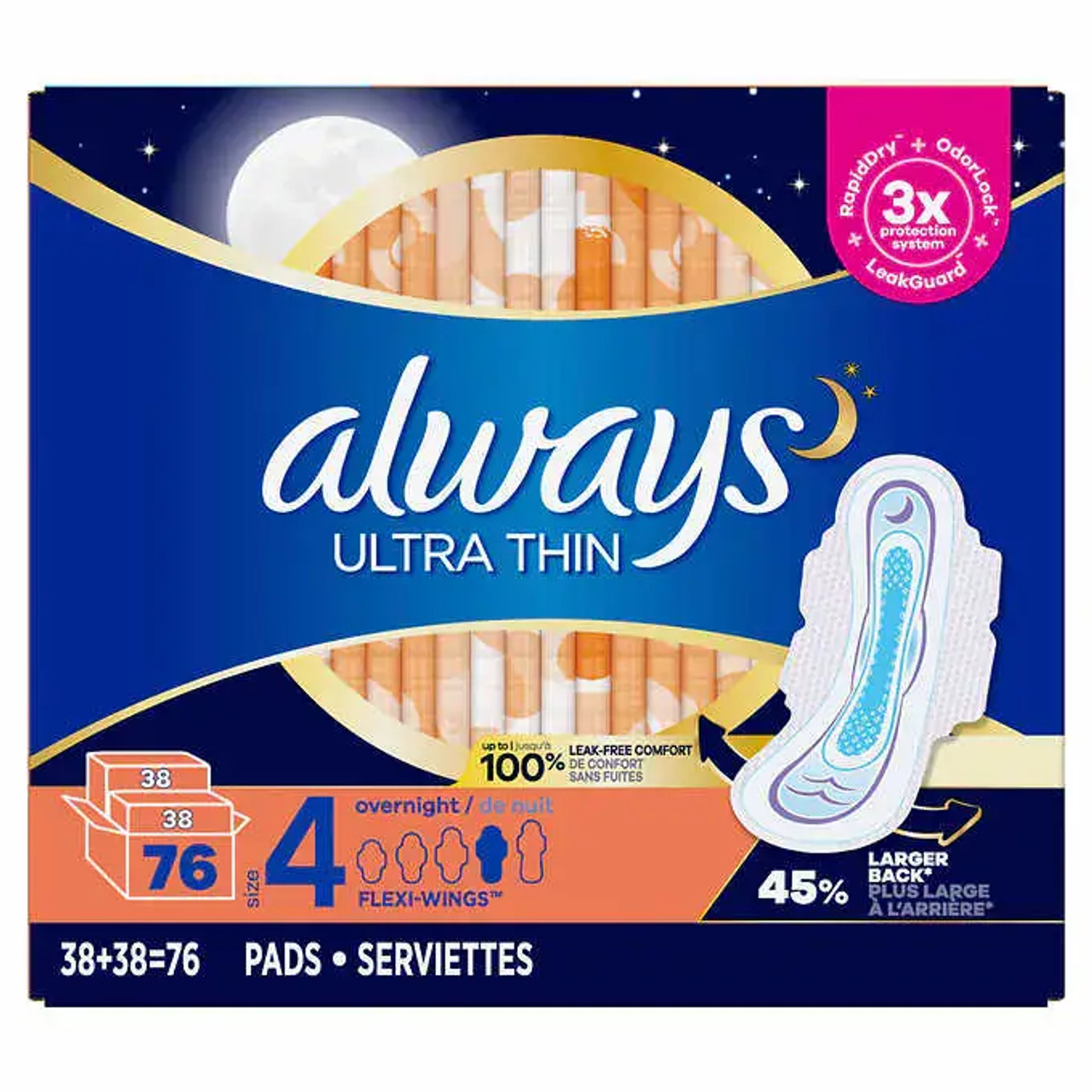 Always Ultra Thin Overnight Pads 76 Count, Unscented (8/CASE)-Chicken Pieces