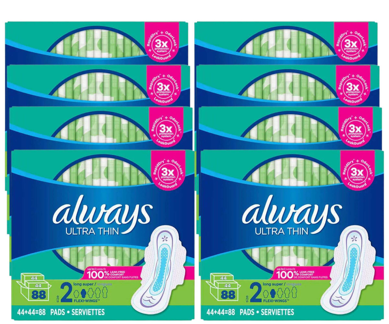 Always Ultra Thin Overnight Pads 76 Count, Unscented (8/CASE)