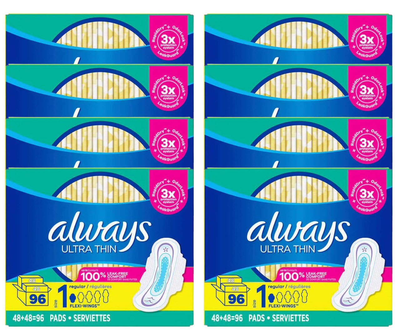 Always Ultra Thin 36-Count Unscented Menstrual Pad with Wings - Size 1  Regular - 6/Case