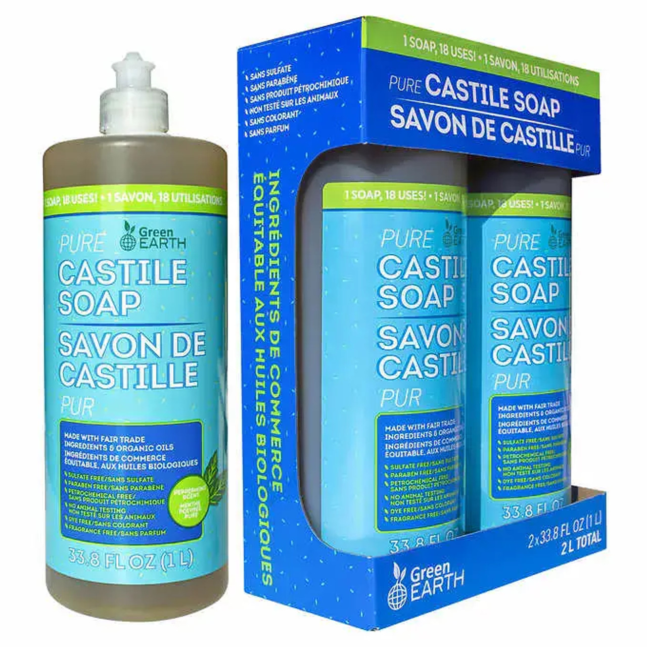 Green Earth Pure Castile Liquid Soap, 1L, 2-pack - (8/CASE)-Chicken Pieces