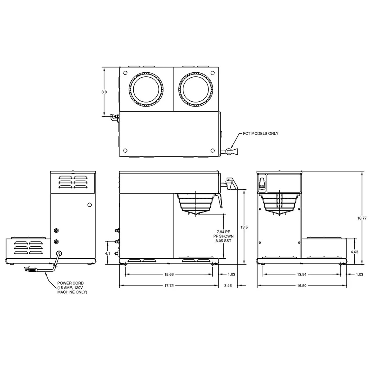 Bunn Axiom 15-3 Automatic Coffee Brewer with 3 Lower Warmers-Chicken Pieces