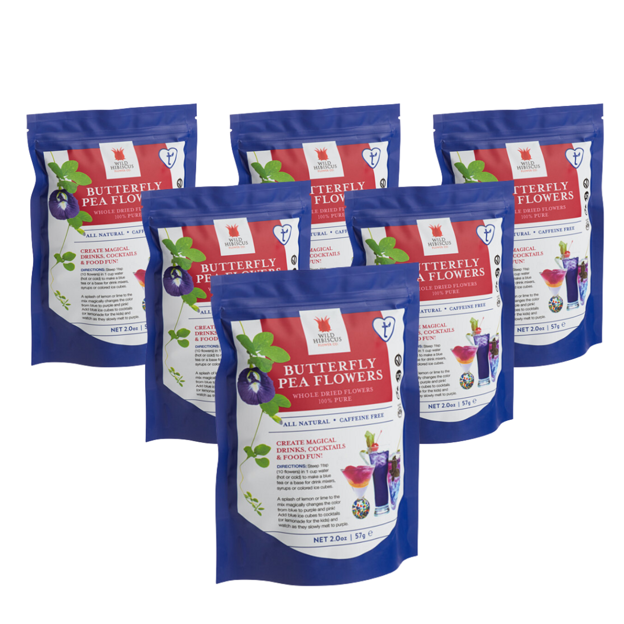 CHICKEN PIECES - Wild Hibiscus Whole Dried Butterfly Pea Flowers | 2 oz. (57 g) Bag | 6/CASE