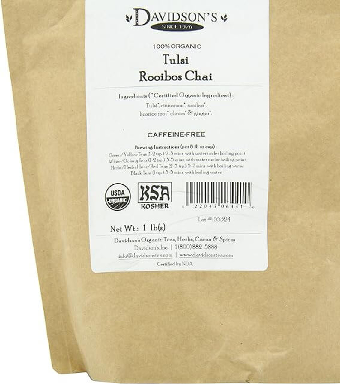 Davidson's Organic Tulsi Rooibos Chai Herbal Loose Leaf Tea | 1LB/0.45 KGS