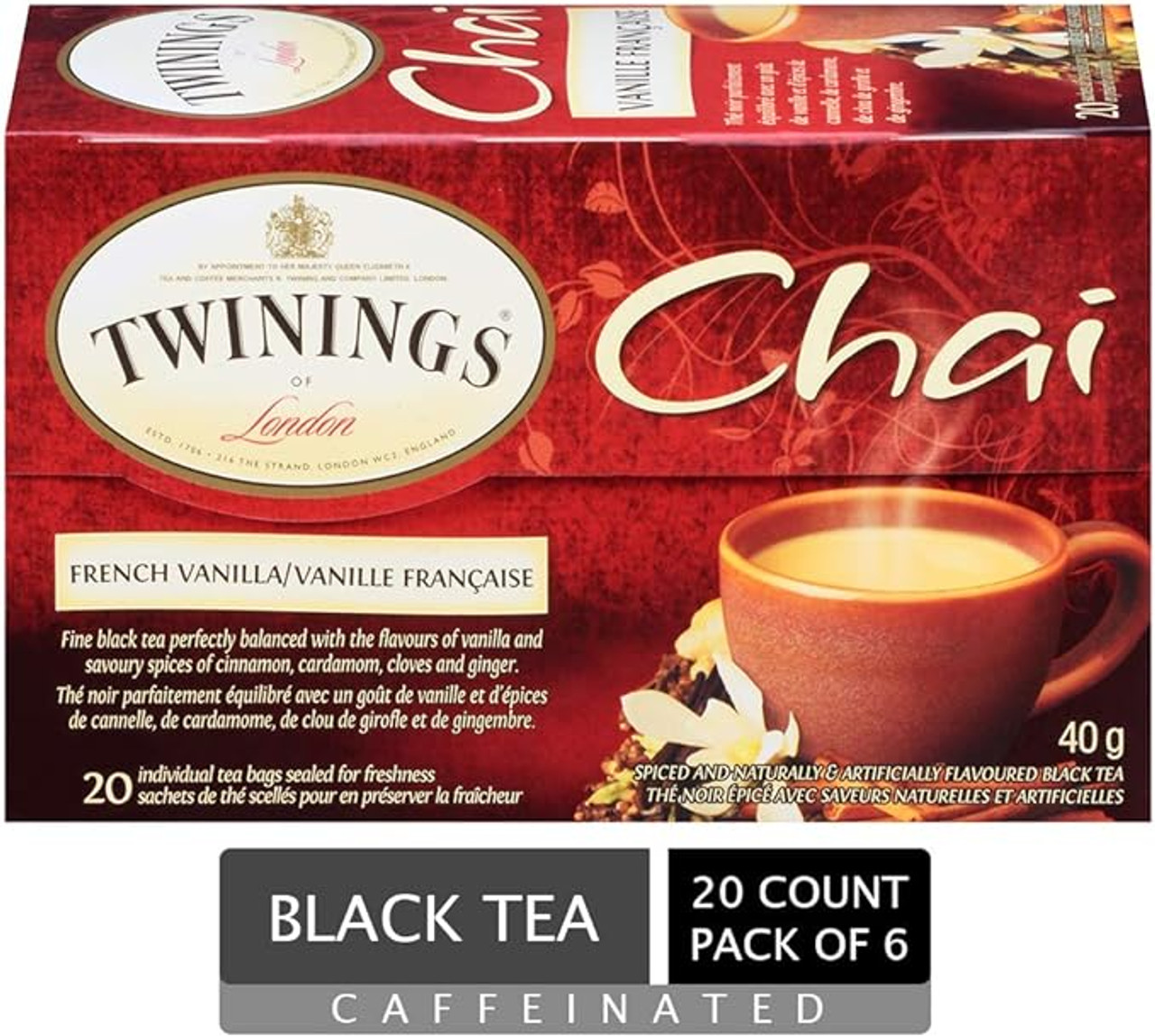 Twinings French Vanilla Chai Sweet & Spiced Tea Bags - 20-Count Box(6/CASE)-Chicken Pieces