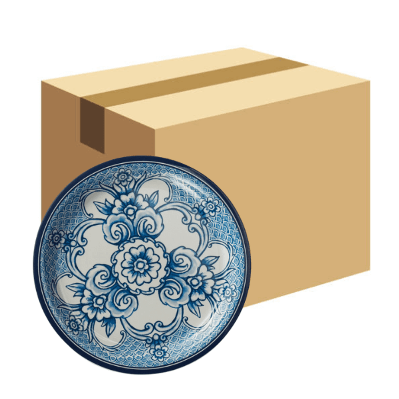 American Metalcraft BLUP6 Isabella 6 1/2" Round Blue / White Floral Melamine Bread and Butter Plate - 16/Case. CHICKEN PIECES.