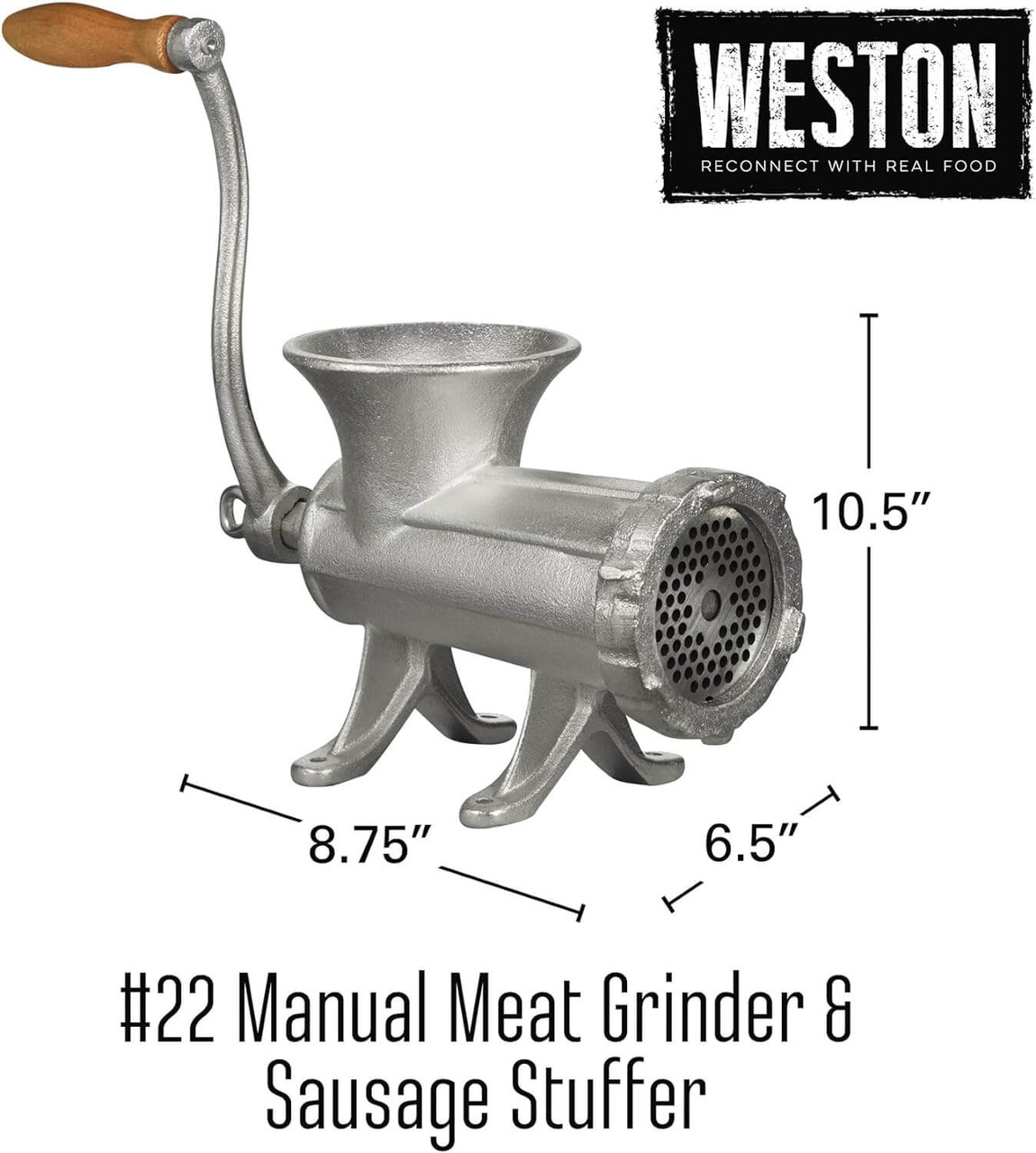 Weston #22 Tin-Coated Sausage Stuffing Manual Meat Grinder-Chicken Pieces