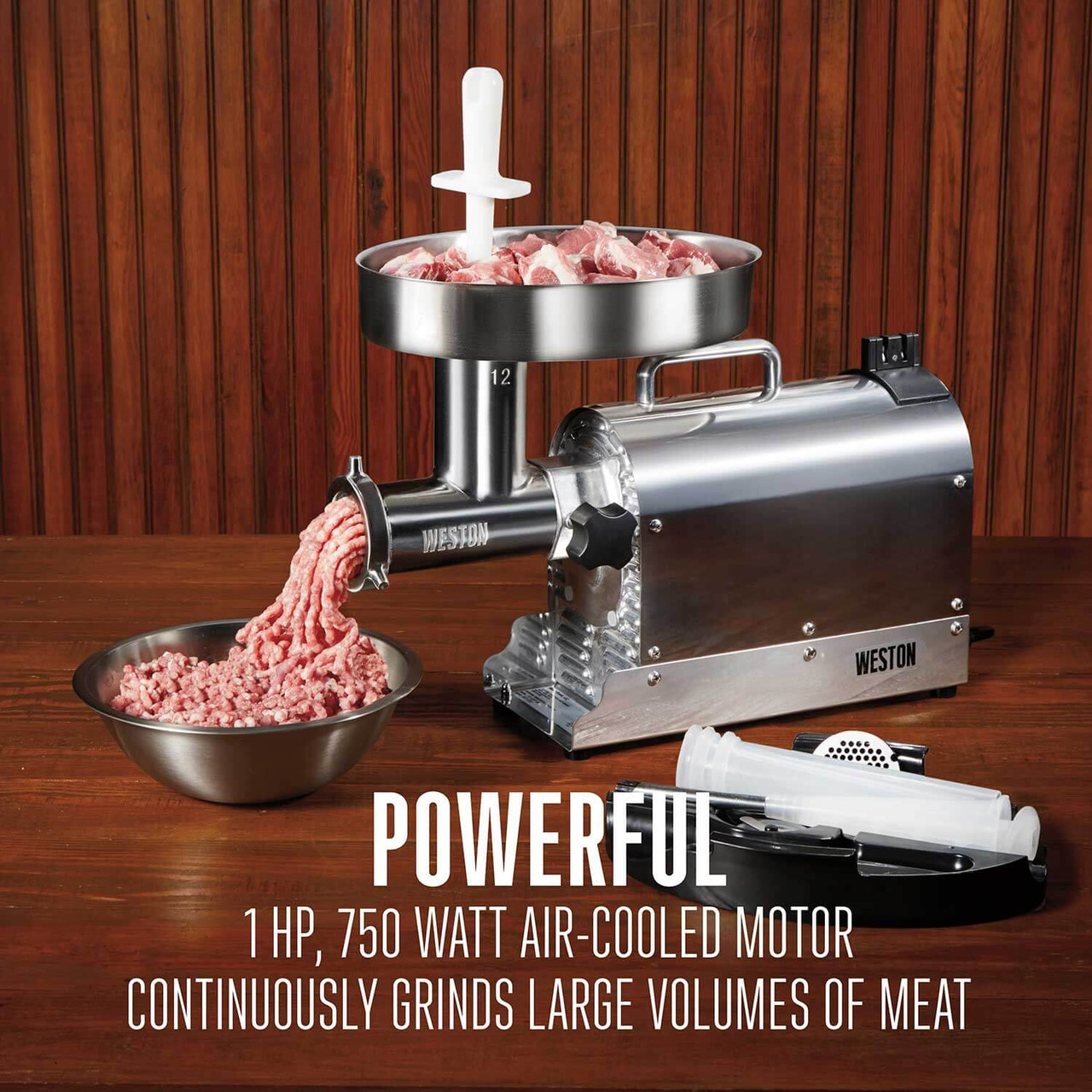 Weston #12 Pro Series 120V - 1 hp Electric Meat Grinder-Chicken Pieces