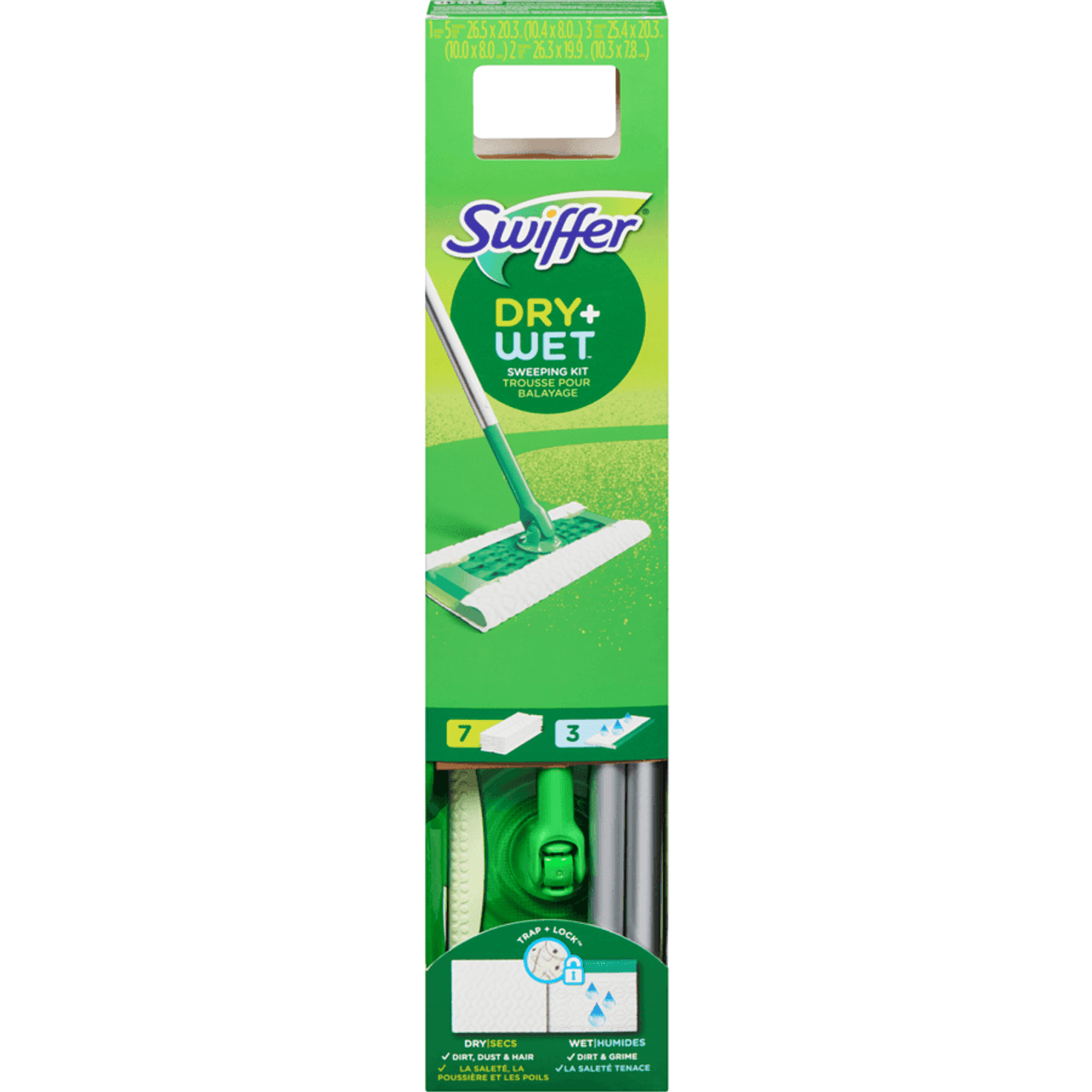 Swiffer Sweeper Dry + Wet Sweeping Kit - 1 Sweeper, 7 Dry Cloths(4/Case)-Chicken Pieces