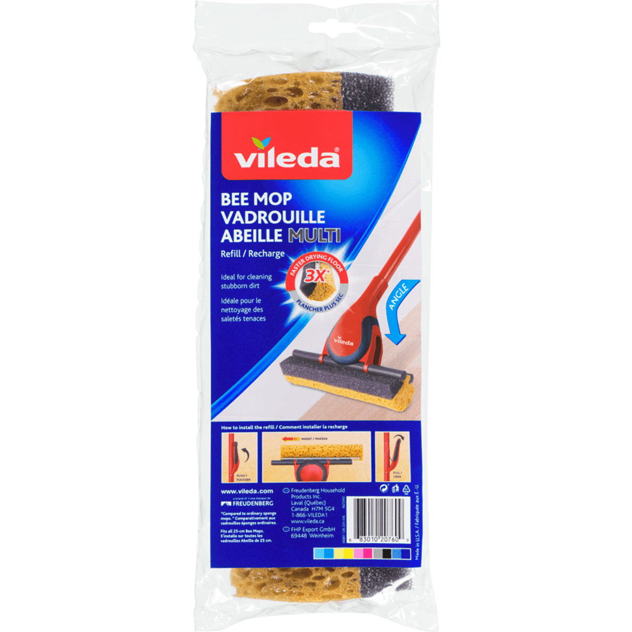 Vileda Bee Mop 3x Faster Drying Multi Refill for Bee Mop Classic(4/Case)-Chicken Pieces