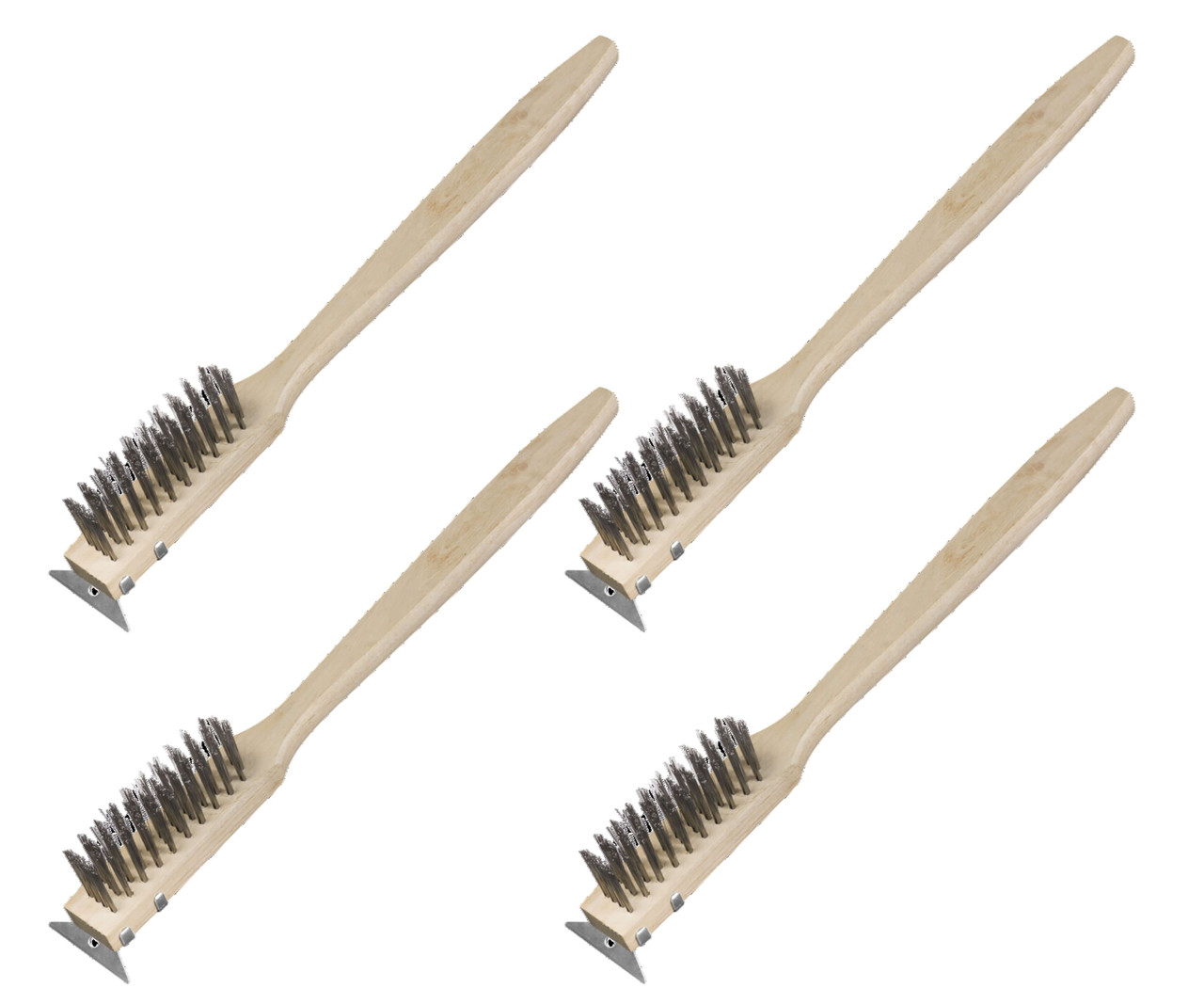 Wire Brush Heavy-Duty Cleaning Tool with Long Wooden Handle(4/Case)-Chicken Pieces