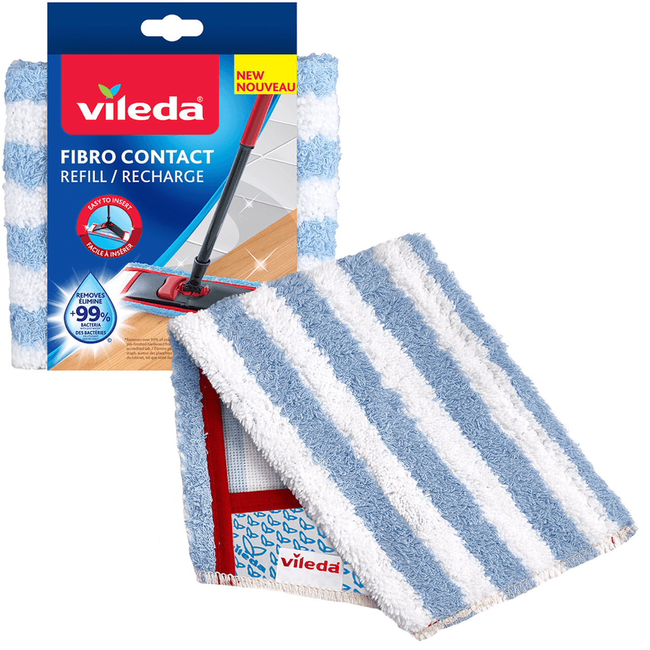 VILEDA Fibro 2-in-1 Microfibre & Cotton Blend Contact Mop Refill(4/Case)-Chicken Pieces