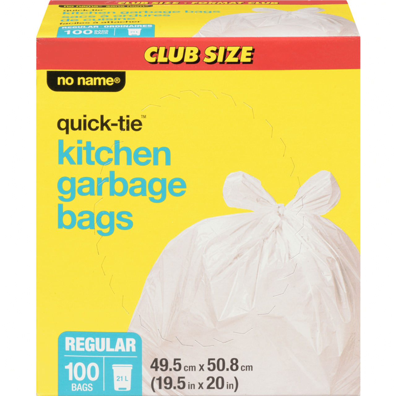 No Name Kitchen Garbage Bags Quick-Tie Regular 21 L Club Size - 100 Bags(8/Case)-Chicken Pieces