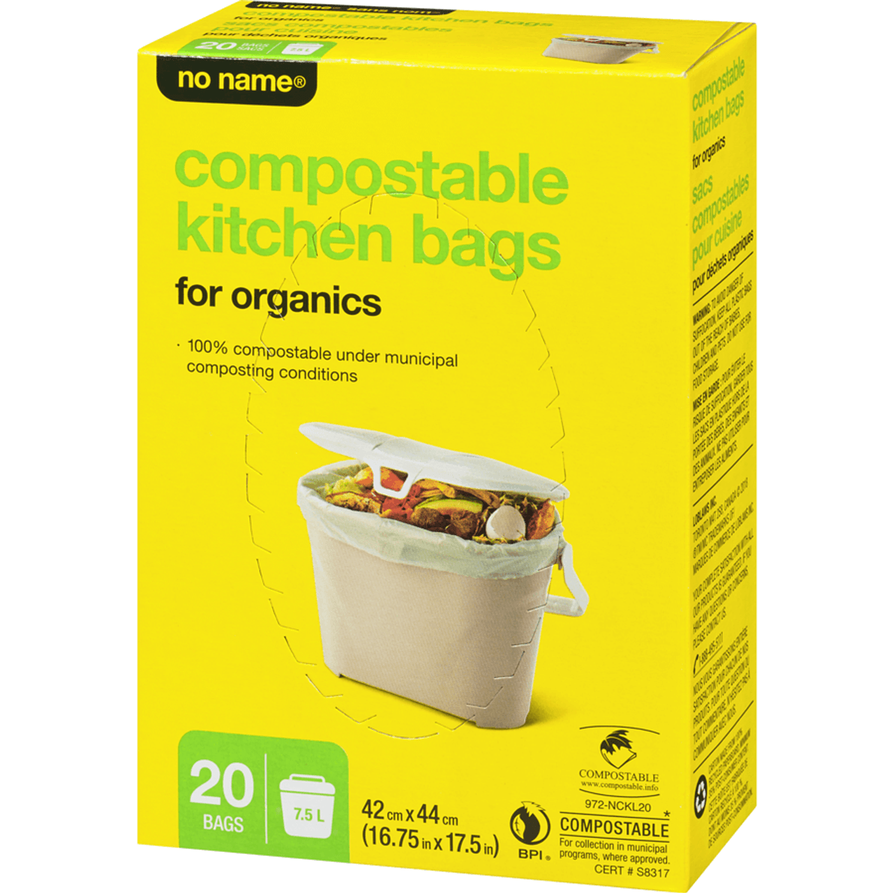 No Name Compostable Kitchen Bags for Organics - 20 Bags (8/Case)-Chicken Pieces