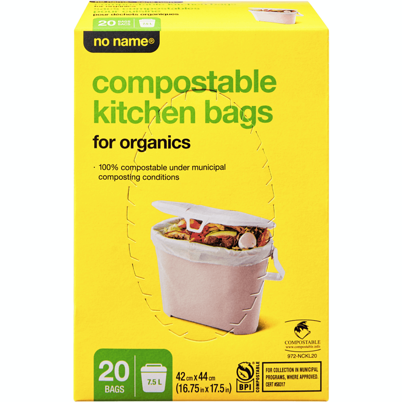 No Name Compostable Kitchen Bags for Organics - 20 Bags (8/Case)-Chicken Pieces